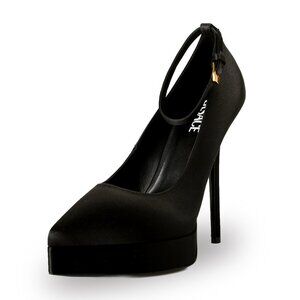 Versace Women's Black High Heel Pumps Ankle Strap Gold Medusa Shoes US 7 IT 37